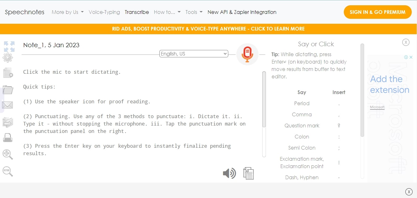 Speechnotes Interface