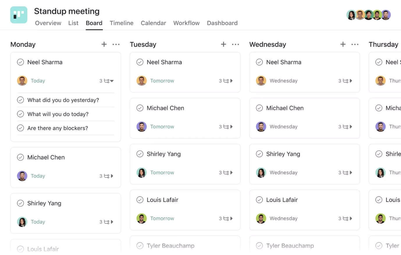 Asana's daily standup meeting template