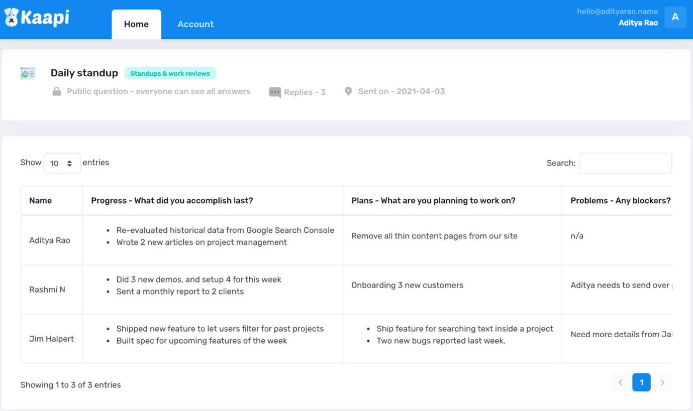 kaapi's Daily standup meeting template