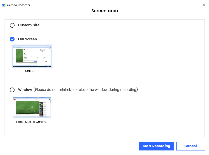Choose the Screen Area and Start Recording