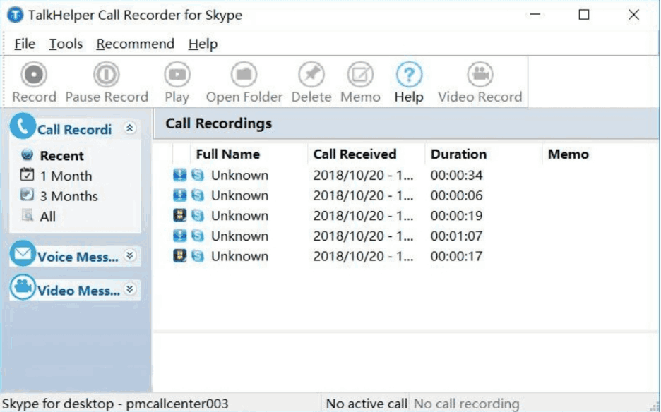 TalkHelper Call Recorder for Skype Interface
