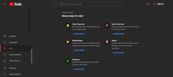 Tap on Earn Button