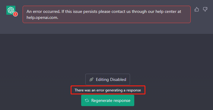 There an Error Generating a Reponse on ChatGPT