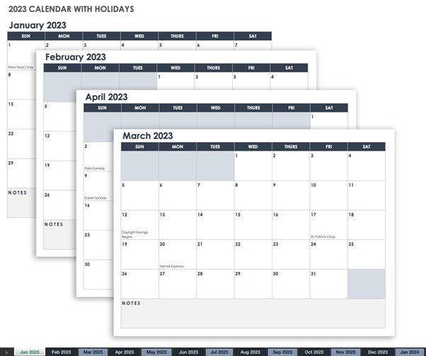 Monthly Calendar with Holidays for Google Sheets 2023