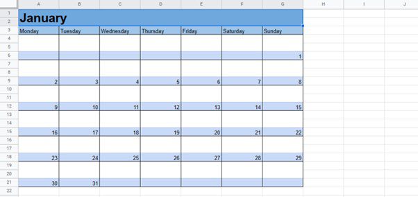 Printable Google Sheets Calendar Template 2023