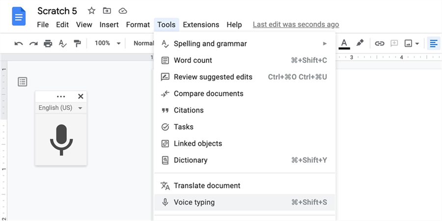 Open the Tools Menu in Google Docs