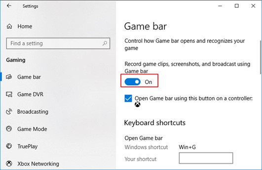 Turn on Xbox Game Bar