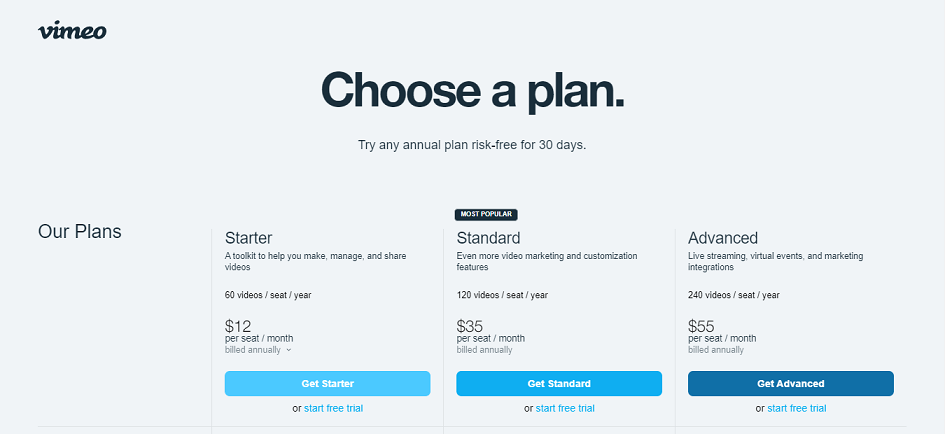 Vimeo Price Plans