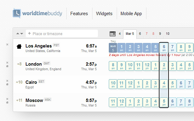 World Time Buddy Interface