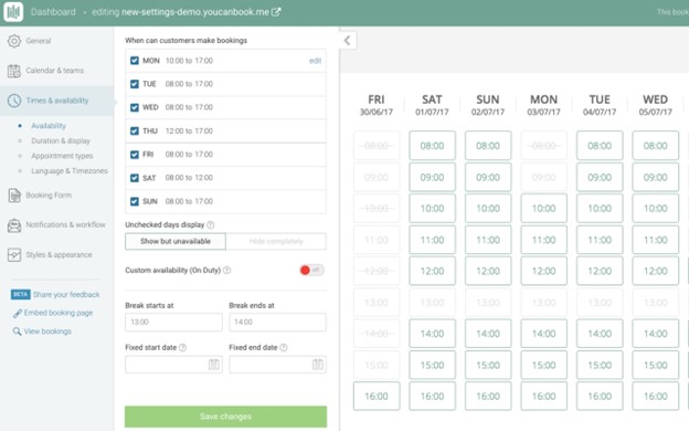 YouCanBook.Me Interface