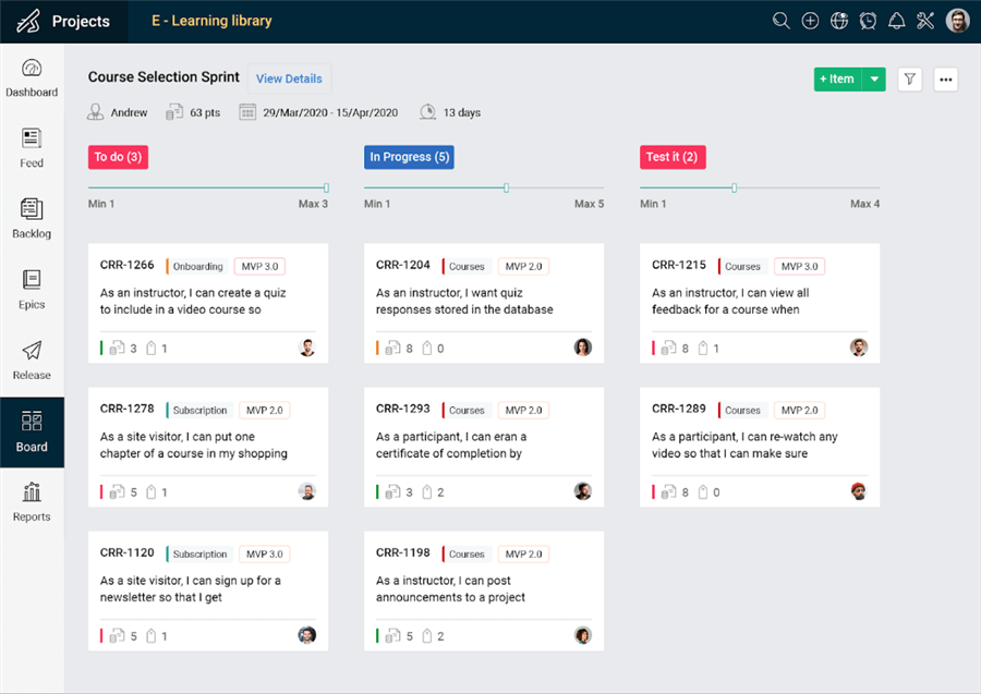 Interface of Zoho Sprints